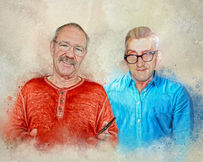 Watercolor portrait of elderly best friends
